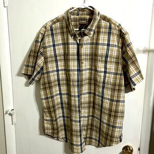 C.E. Schmidt work where men’s brown plaid short sleeve button up shirt